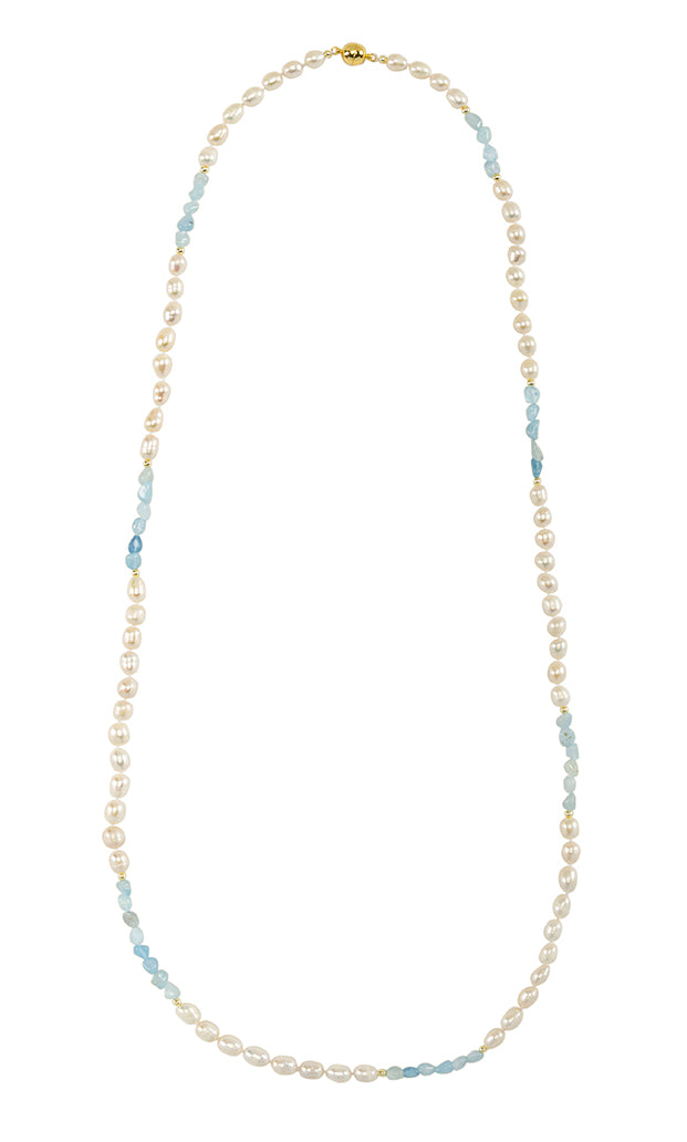 Esmée Aquamarine Glaze | Pearl Necklace with Aquamarine Heart - Frobolous
